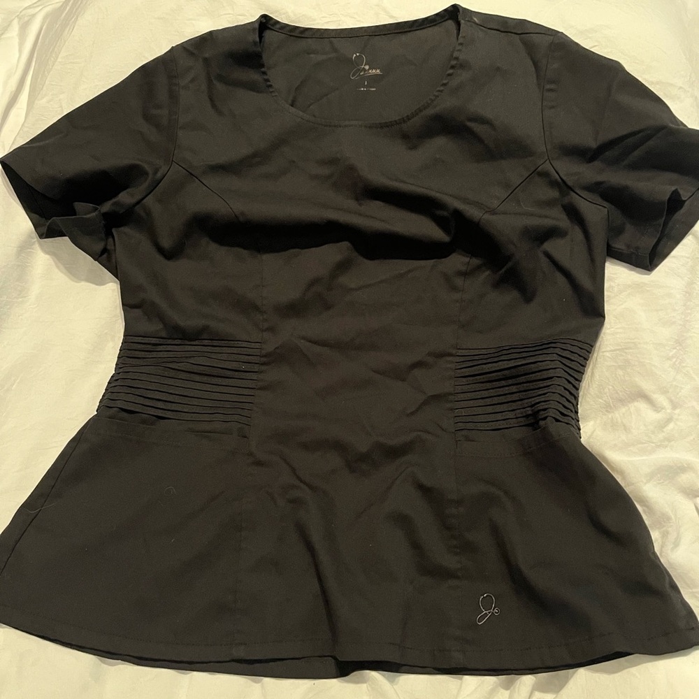 Jaanuu Black Fitted Peplum T-Shirt Scrub Top